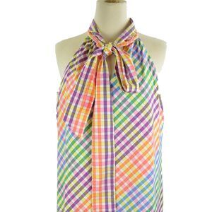 J. Crew Tie-Neck Dress in Rainbow Gingham Size​